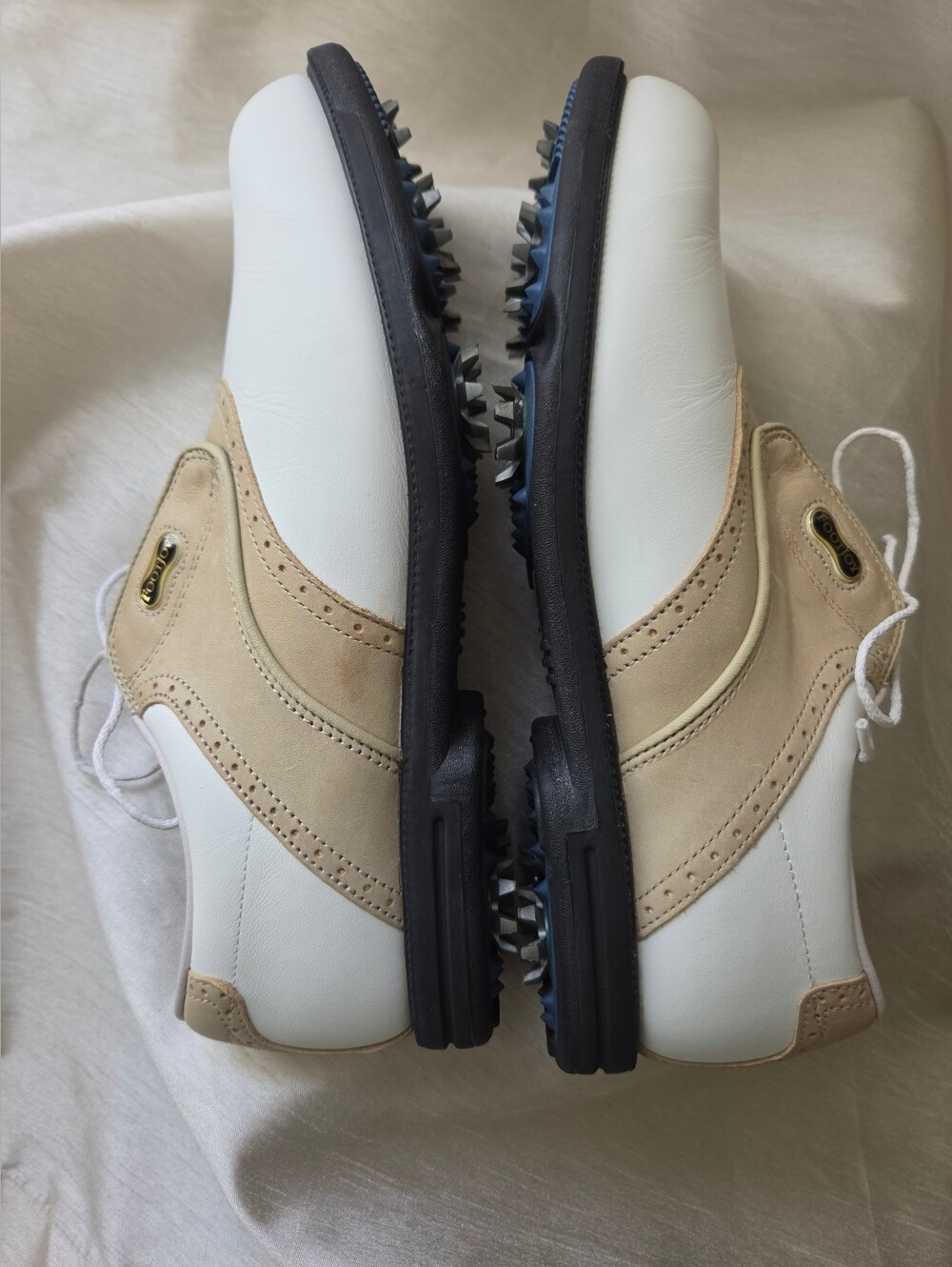 FootJoy White & Tan Leather Golf Shoes with Custom Insole Options - 8M